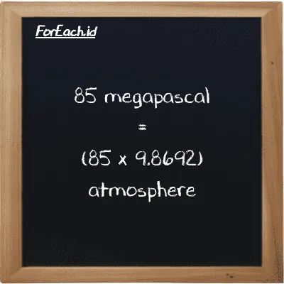 85 megapascal is equivalent to 838.88 atmosphere (85 MPa is equivalent to 838.88 atm)