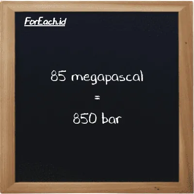 How to convert megapascal to bar: 85 megapascal (MPa) is equivalent to 85 times 10 bar (bar)