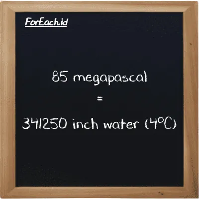 85 megapascal is equivalent to 341250 inch water (4<sup>o</sup>C) (85 MPa is equivalent to 341250 inH2O)