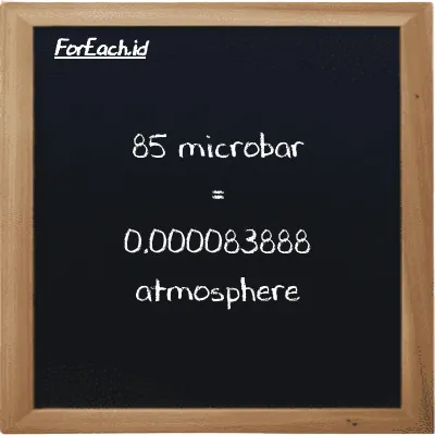 85 microbar is equivalent to 0.000083888 atmosphere (85 µbar is equivalent to 0.000083888 atm)