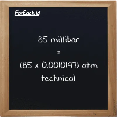85 millibar is equivalent to 0.086676 atm technical (85 mbar is equivalent to 0.086676 at)