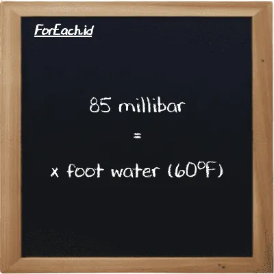 Example millibar to foot water (60<sup>o</sup>F) conversion (85 mbar to ftH2O)