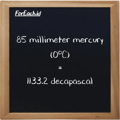 85 millimeter mercury (0<sup>o</sup>C) is equivalent to 1133.2 decapascal (85 mmHg is equivalent to 1133.2 daPa)