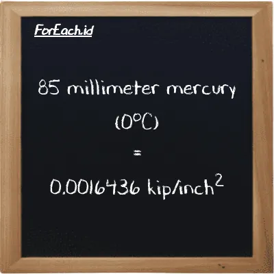 85 millimeter mercury (0<sup>o</sup>C) is equivalent to 0.0016436 kip/inch<sup>2</sup> (85 mmHg is equivalent to 0.0016436 ksi)
