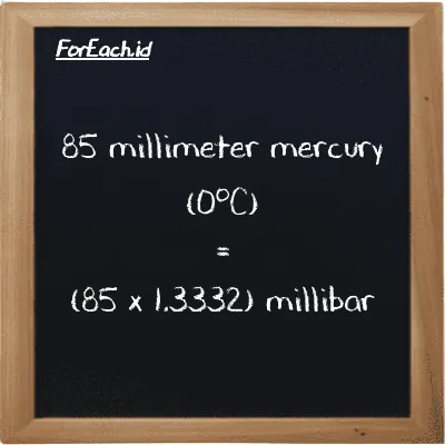 85 millimeter mercury (0<sup>o</sup>C) is equivalent to 113.32 millibar (85 mmHg is equivalent to 113.32 mbar)