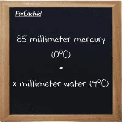 Example millimeter mercury (0<sup>o</sup>C) to millimeter water (4<sup>o</sup>C) conversion (85 mmHg to mmH2O)