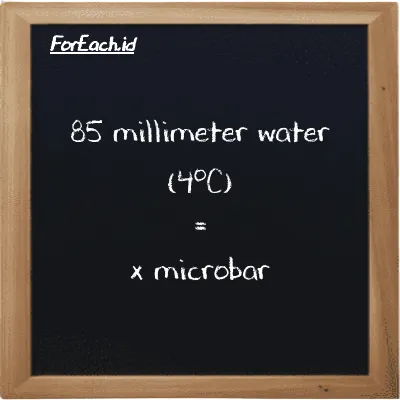 Example millimeter water (4<sup>o</sup>C) to microbar conversion (85 mmH2O to µbar)
