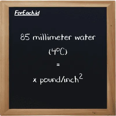 Example millimeter water (4<sup>o</sup>C) to pound/inch<sup>2</sup> conversion (85 mmH2O to psi)