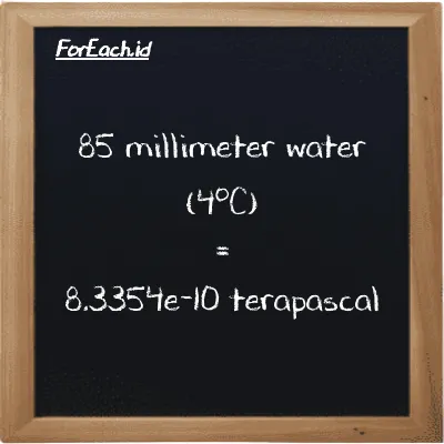 85 millimeter water (4<sup>o</sup>C) is equivalent to 8.3354e-10 terapascal (85 mmH2O is equivalent to 8.3354e-10 TPa)