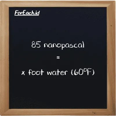 Example nanopascal to foot water (60<sup>o</sup>F) conversion (85 nPa to ftH2O)