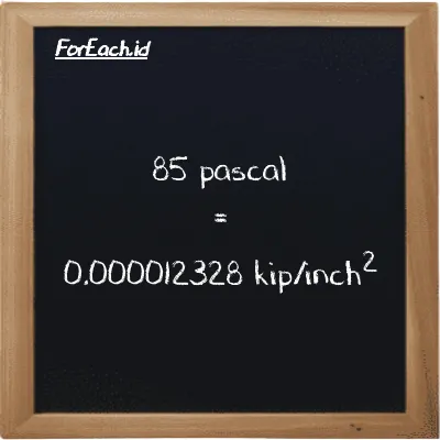 85 pascal is equivalent to 0.000012328 kip/inch<sup>2</sup> (85 Pa is equivalent to 0.000012328 ksi)