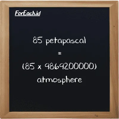 How to convert petapascal to atmosphere: 85 petapascal (PPa) is equivalent to 85 times 9869200000 atmosphere (atm)