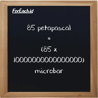 How to convert petapascal to microbar: 85 petapascal (PPa) is equivalent to 85 times 10000000000000000 microbar (µbar)