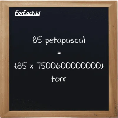 How to convert petapascal to torr: 85 petapascal (PPa) is equivalent to 85 times 7500600000000 torr (torr)
