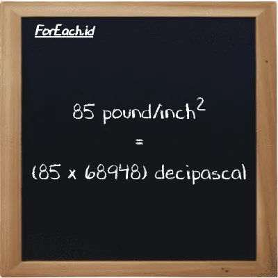 85 pound/inch<sup>2</sup> is equivalent to 5860500 decipascal (85 psi is equivalent to 5860500 dPa)