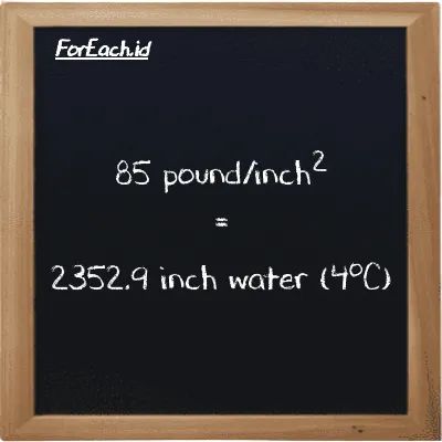 85 pound/inch<sup>2</sup> is equivalent to 2352.9 inch water (4<sup>o</sup>C) (85 psi is equivalent to 2352.9 inH2O)