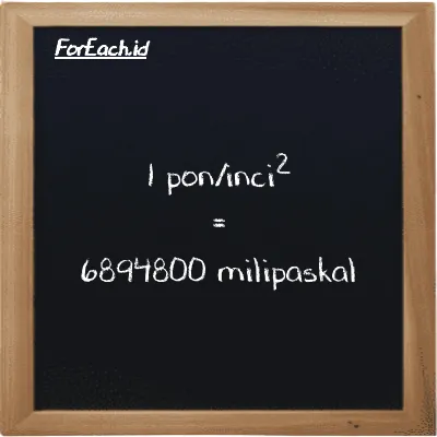 1 pound/inch<sup>2</sup> is equivalent to 6894800 millipascal (1 psi is equivalent to 6894800 mPa)