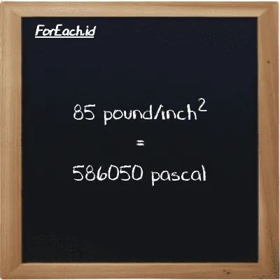 85 pound/inch<sup>2</sup> is equivalent to 586050 pascal (85 psi is equivalent to 586050 Pa)