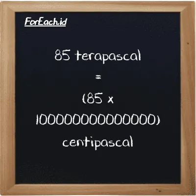 85 terapascal is equivalent to 8500000000000000 centipascal (85 TPa is equivalent to 8500000000000000 cPa)