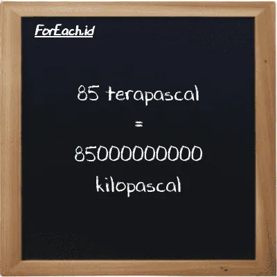 85 terapascal is equivalent to 85000000000 kilopascal (85 TPa is equivalent to 85000000000 kPa)