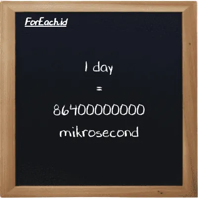1 day is equivalent to 86400000000 mikrosecond (1 d is equivalent to 86400000000 µs)