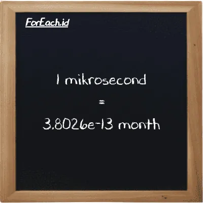 1 mikrosecond is equivalent to 3.8026e-13 month (1 µs is equivalent to 3.8026e-13 mo)