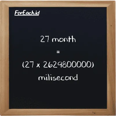 How to convert month to millisecond: 27 month (mo) is equivalent to 27 times 2629800000 millisecond (ms)