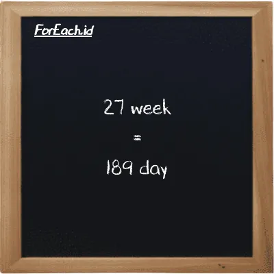 27 week is equivalent to 189 day (27 w is equivalent to 189 d)