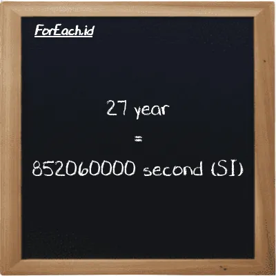 27 year is equivalent to 852060000 second (27 y is equivalent to 852060000 s)