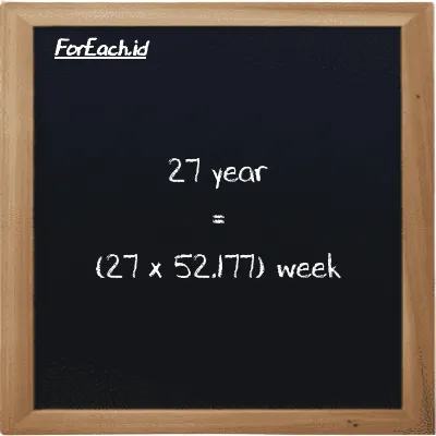 How to convert year to week: 27 year (y) is equivalent to 27 times 52.177 week (w)