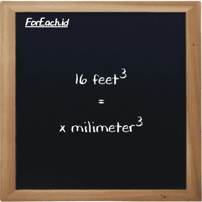 Example feet<sup>3</sup> to millimeter<sup>3</sup> conversion (16 ft<sup>3</sup> to mm<sup>3</sup>)