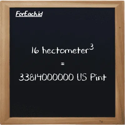 16 hectometer<sup>3</sup> is equivalent to 33814000000 US Pint (16 hm<sup>3</sup> is equivalent to 33814000000 pt)