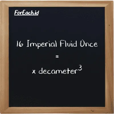Example Imperial Fluid Once to decameter<sup>3</sup> conversion (16 imp fl oz to dam<sup>3</sup>)