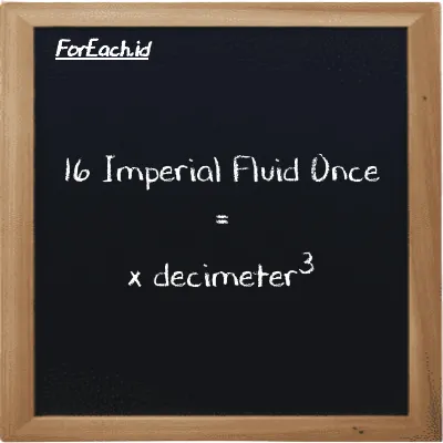 Example Imperial Fluid Once to decimeter<sup>3</sup> conversion (16 imp fl oz to dm<sup>3</sup>)