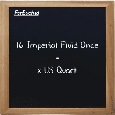 Example Imperial Fluid Once to US Quart conversion (16 imp fl oz to qt)