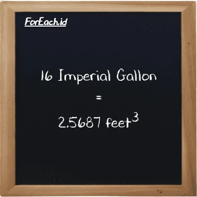 16 Imperial Gallon is equivalent to 2.5687 feet<sup>3</sup> (16 imp gal is equivalent to 2.5687 ft<sup>3</sup>)