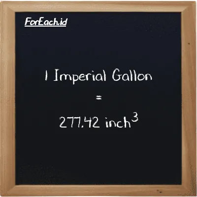 1 Imperial Gallon is equivalent to 277.42 inch<sup>3</sup> (1 imp gal is equivalent to 277.42 in<sup>3</sup>)