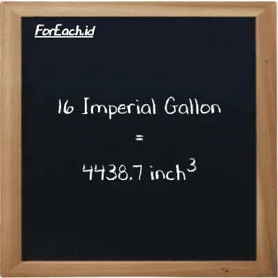 16 Imperial Gallon is equivalent to 4438.7 inch<sup>3</sup> (16 imp gal is equivalent to 4438.7 in<sup>3</sup>)