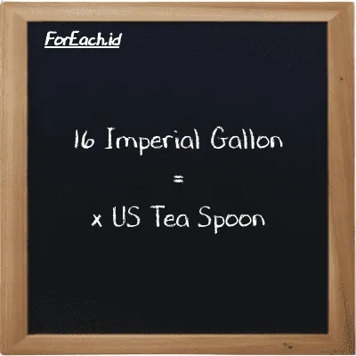 Example Imperial Gallon to US Tea Spoon conversion (16 imp gal to tsp)