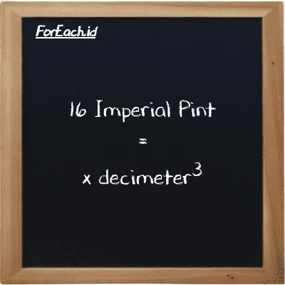 Example Imperial Pint to decimeter<sup>3</sup> conversion (16 imp pt to dm<sup>3</sup>)