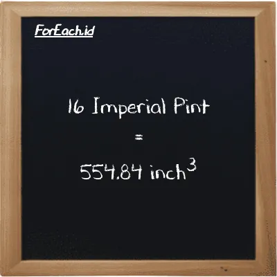 16 Imperial Pint is equivalent to 554.84 inch<sup>3</sup> (16 imp pt is equivalent to 554.84 in<sup>3</sup>)