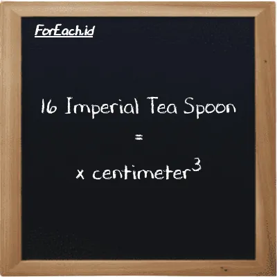 Example Imperial Tea Spoon to centimeter<sup>3</sup> conversion (16 imp tsp to cm<sup>3</sup>)
