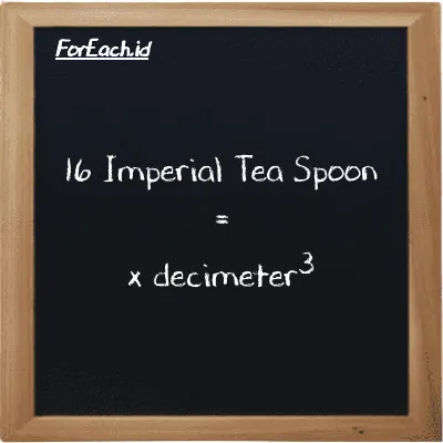 Example Imperial Tea Spoon to decimeter<sup>3</sup> conversion (16 imp tsp to dm<sup>3</sup>)