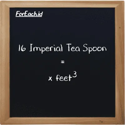 Example Imperial Tea Spoon to feet<sup>3</sup> conversion (16 imp tsp to ft<sup>3</sup>)
