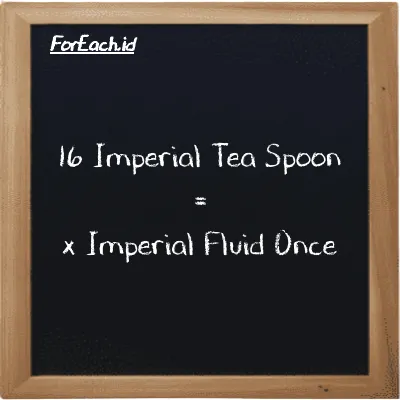 Example Imperial Tea Spoon to Imperial Fluid Once conversion (16 imp tsp to imp fl oz)