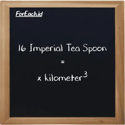 Example Imperial Tea Spoon to kilometer<sup>3</sup> conversion (16 imp tsp to km<sup>3</sup>)
