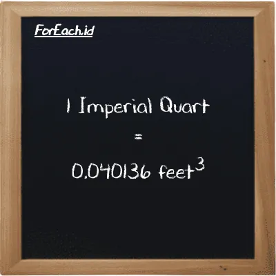 1 Imperial Quart is equivalent to 0.040136 feet<sup>3</sup> (1 imp qt is equivalent to 0.040136 ft<sup>3</sup>)