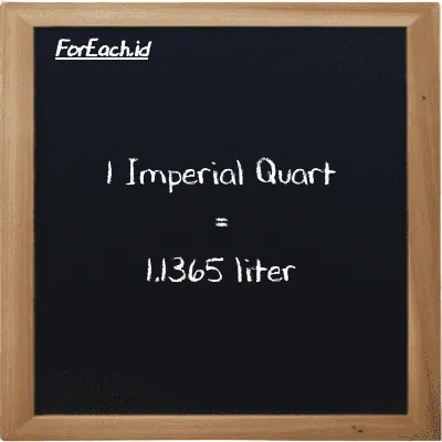 1 Imperial Quart is equivalent to 1.1365 liter (1 imp qt is equivalent to 1.1365 l)