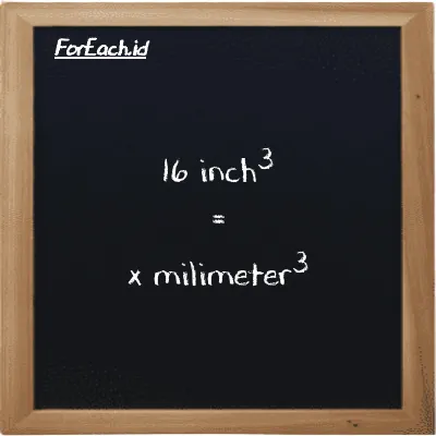 Example inch<sup>3</sup> to millimeter<sup>3</sup> conversion (16 in<sup>3</sup> to mm<sup>3</sup>)