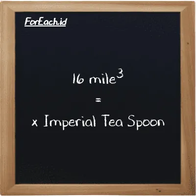 Example mile<sup>3</sup> to Imperial Tea Spoon conversion (16 mi<sup>3</sup> to imp tsp)